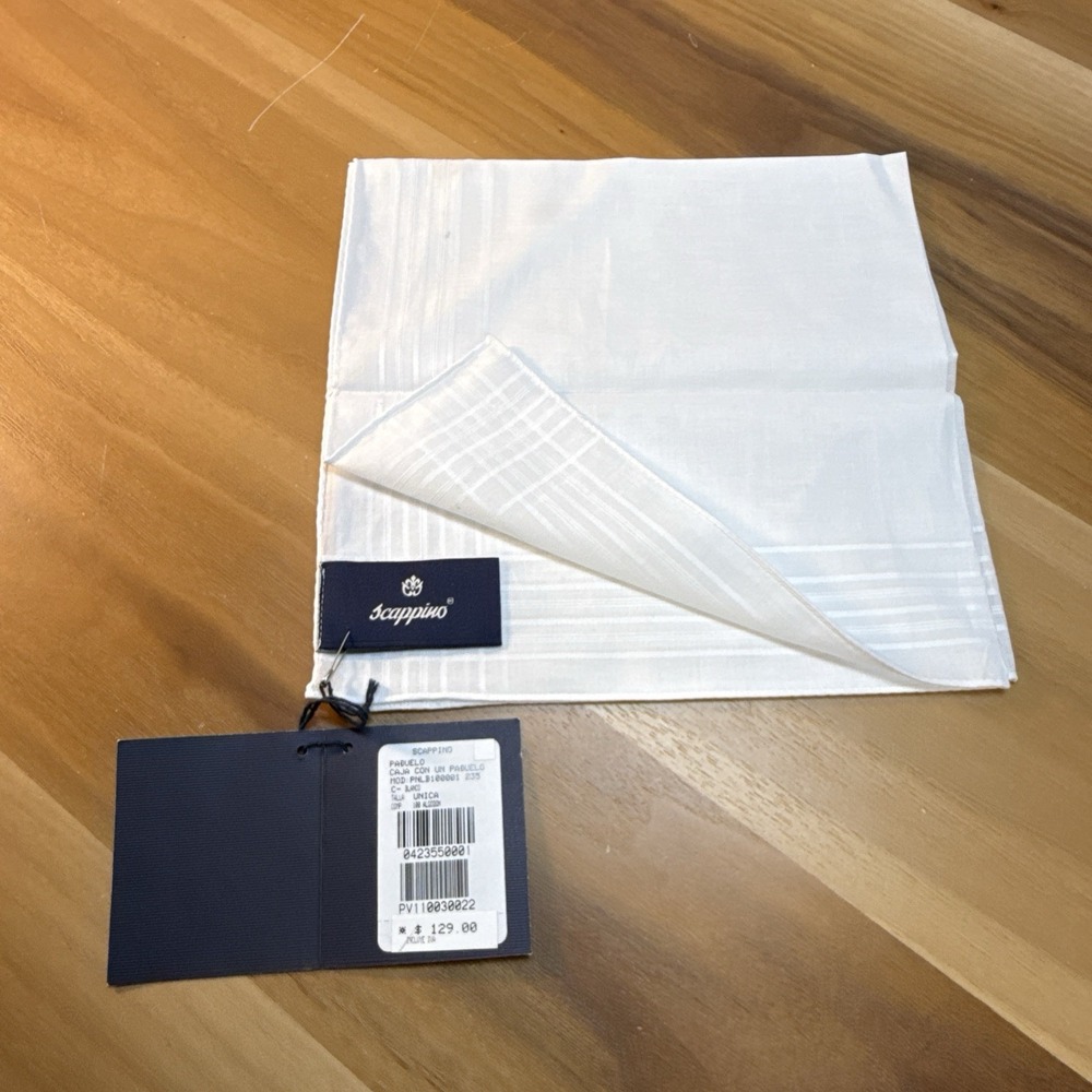 NWT Scappino Handkerchief Men's Pocket Square Cotton Made Italy White 16" READ
